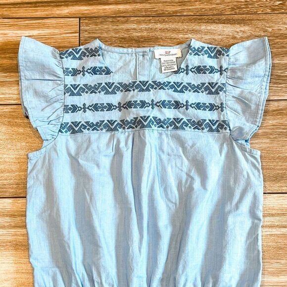 Vineyard Vines Embroidered Chambray Romper with Flutter Sleeves - Picture 2 of 5